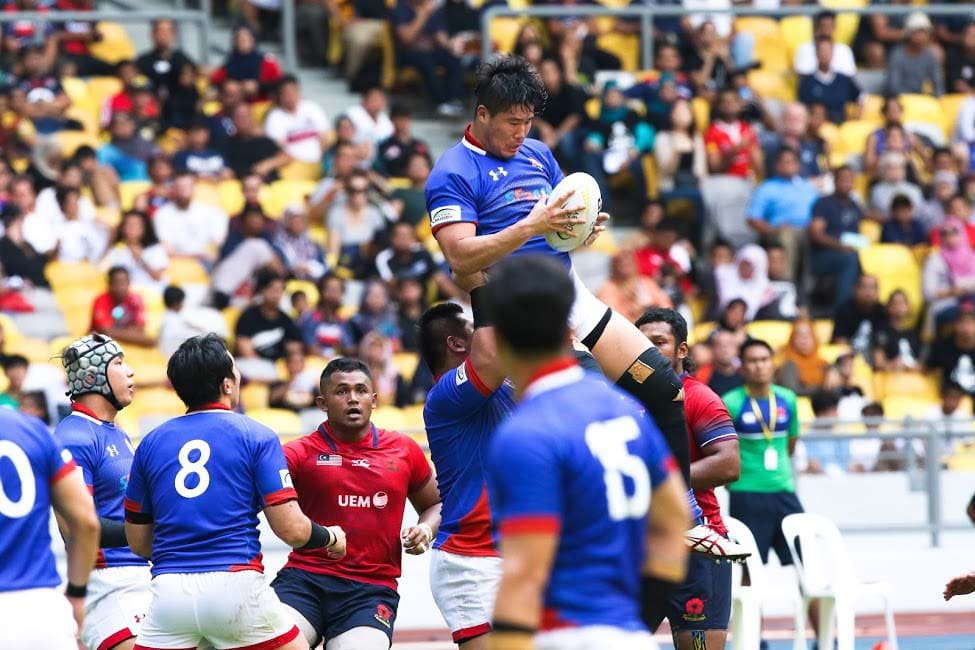 Incheon, South Korea. 04th June, 2022. Malaysia's Dinesvaran Al Krishnan is  tackled during the Asia Rugby Championship 2022 match between South Korea  and Malaysia at Namdong Asiad Rugby Stadium. South Korea beat