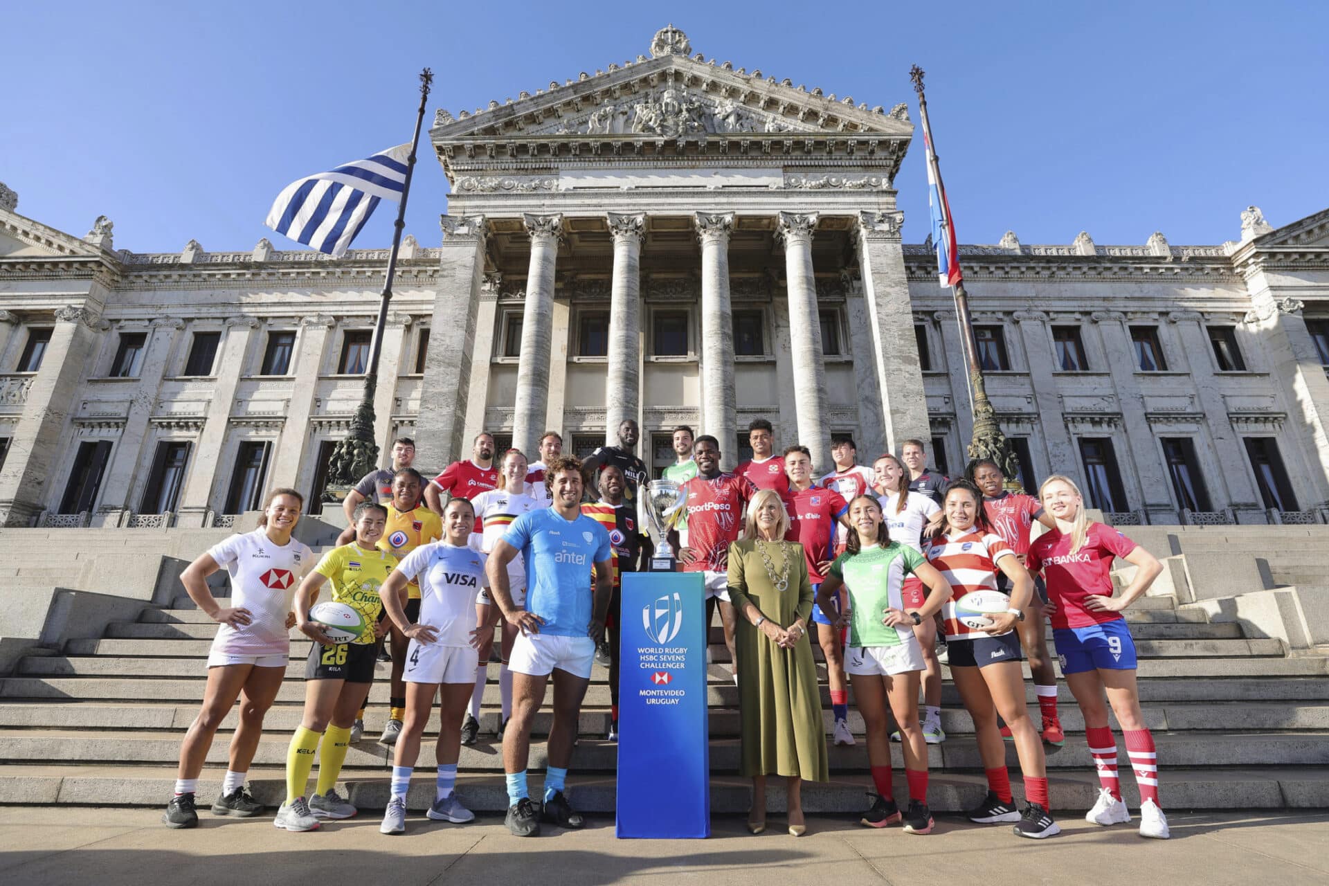 Captains of the 12 women’s and 12 men’s teams competing in the second round of the World Rugby HSBC Sevens Challenger 2024 in Montevideo